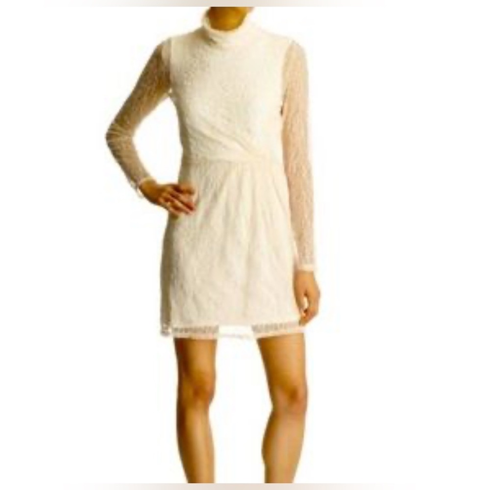 NEW Elegant Whitney Eve Ecru Lace lined sheer lace long sleeve dress size 4
